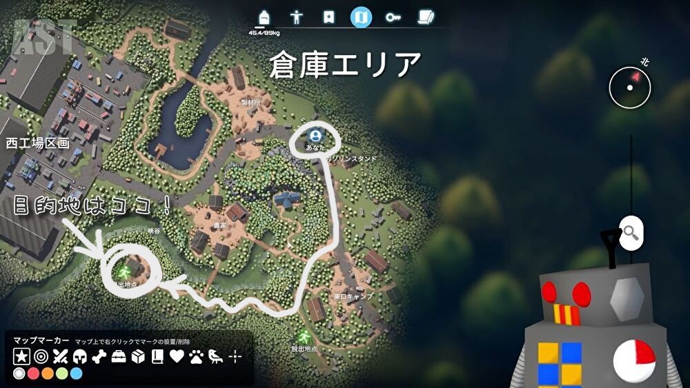 ダッコフ 倉庫エリアの全体マップ画面 地下エリアの存在が確認できる